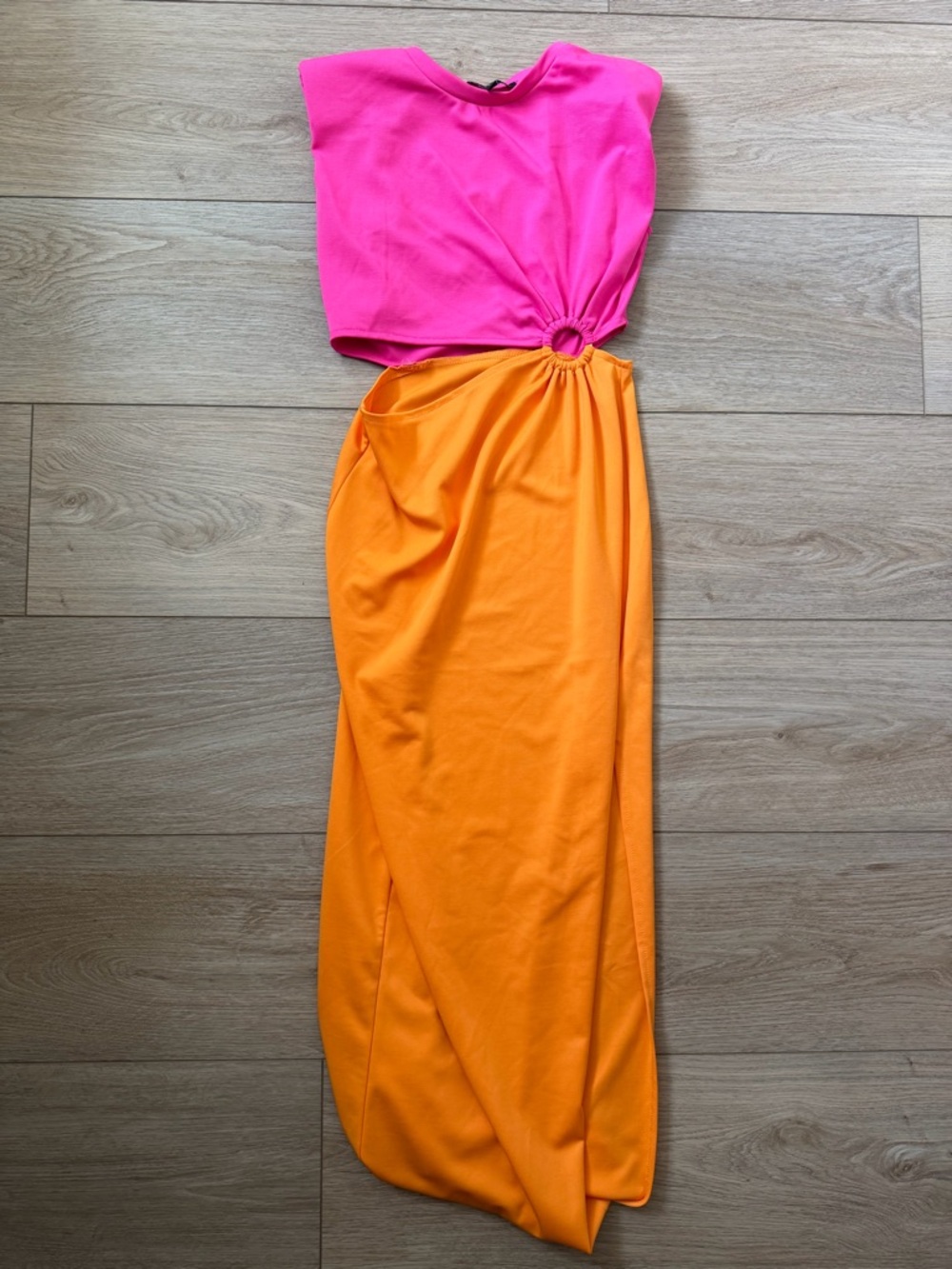 Women’s Two-Tone Pink and Orange Cutout Maxi Skirt